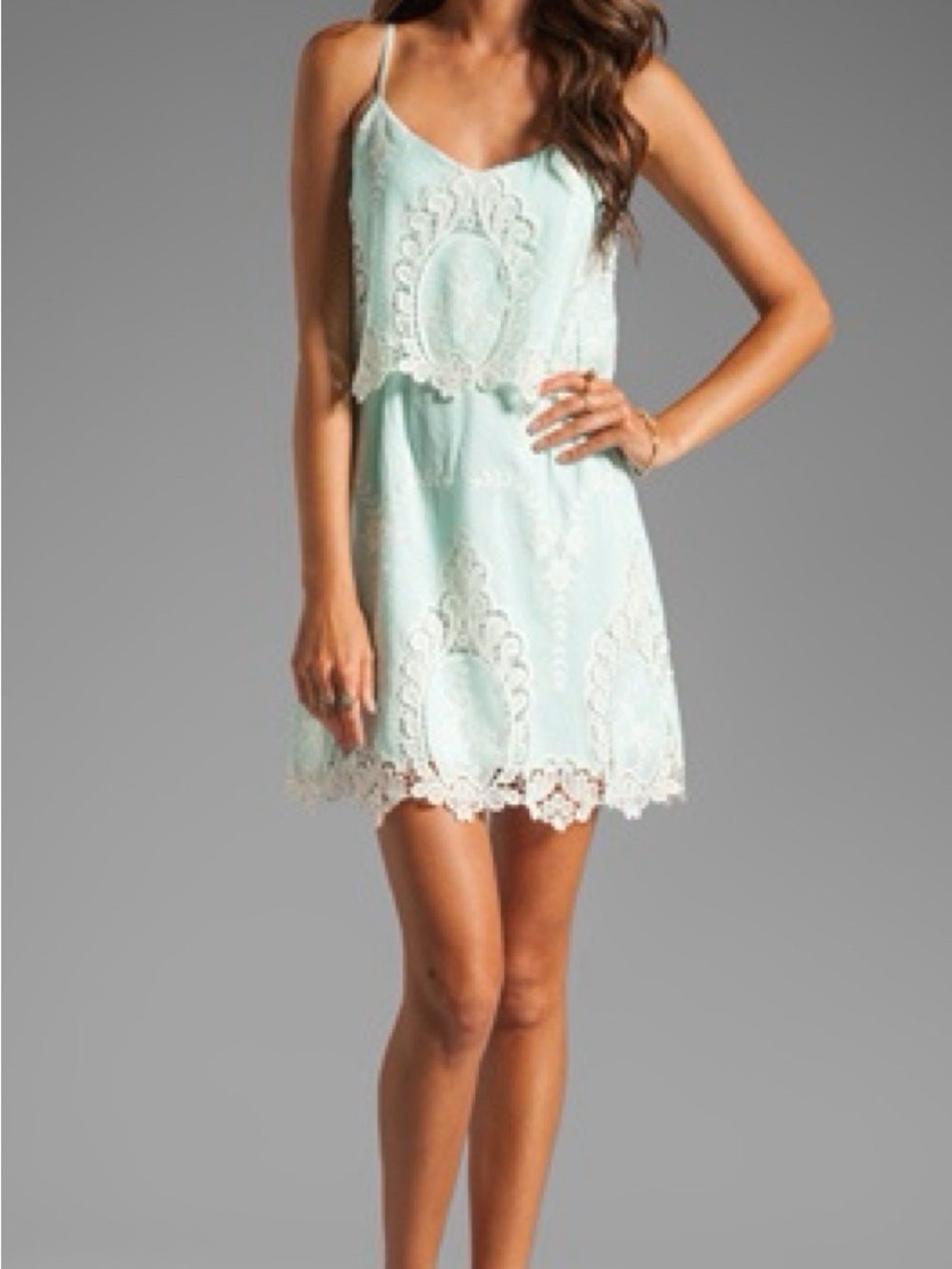 Dolce Vita Mint Lace-Trim Spaghetti Strap Mini Dress